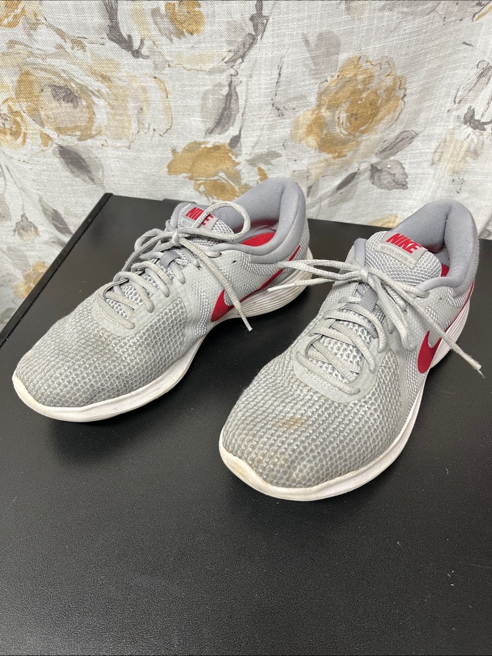 Nike Gray Mesh Running Sneakers with Red Swoosh